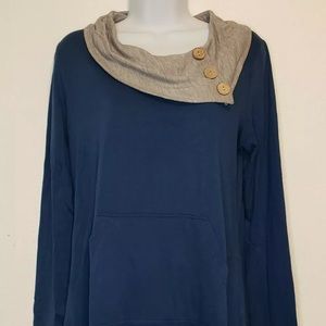 Crewneck Blue Chevron Stripe Long Sleeve Pullover